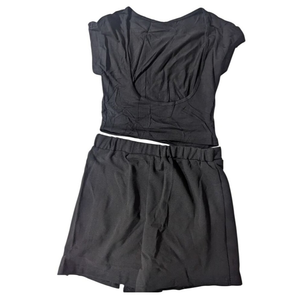 Women's XS Black 2pc Set Crop Top & Shorts Skort Matching Set